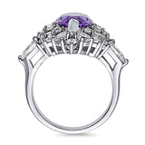 Rhodium Plated Sterling Silver Purple Marquise Cut Cubic Zirconia CZ Statement Halo Cocktail Fashion Right Hand Ring