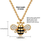 14K Gold Plated Honey Bee Pendant Necklace 925 Sterling Silver Zirconia Small Dainty Jewelry For Women Gifts