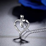 Gift for Mom, 925 Sterling Silver Heat Pendant Necklace Family Love, Mom and Baby in Heart