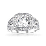 Art Deco Style 4CT Square Cushion Cut Solitaire 925 Sterling Silver Pave Halo CZ Engagement Ring Split Wide Band
