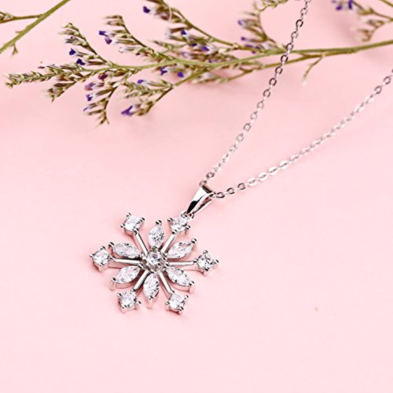 925 Sterling Silver White CZ Winter Frozen Large Snowflake Necklace Pendant