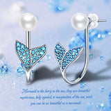 Silver Mermaid Tail Stud Earrings for Women, 925 Sterling Silver Pearl Hypoallergenic  Earrings For Birthday Gift