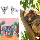 Koala Bear Earrings Sterling Silver Cute Koala Sleeping on Tree  Stud Earrings for Women