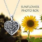 Sterling Silver Sunflower Heart Locket Necklace That Hold Picture Pendant Necklace Gifts for Women Wife Girlfriend