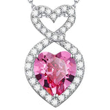Silver Love Hearts Infinity Pink Tourmaline Necklace Birthstone Necklace 