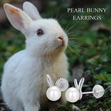 6-7mm Freshwater Pearl Rabbit Earrings for Women 925 Sterling Silver Bunny Button Stud Earrings Jewelry Gifts for Teen Girls Birthday