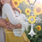 Sunflower Cross Pendant Necklace for Women Mom, You are My Sunshine Flower Necklace Jewelry Gifts for Birthday Christmas Valentines Day