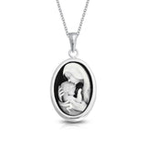 Vintage Victorian Style Black Blue White Carved Mother Loving Cameo Pendant Necklace For Women 925 Sterling Silver