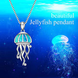 Sterling Silver Created Opal Ocean Jewelry Sea Jellyfish Necklace for Women