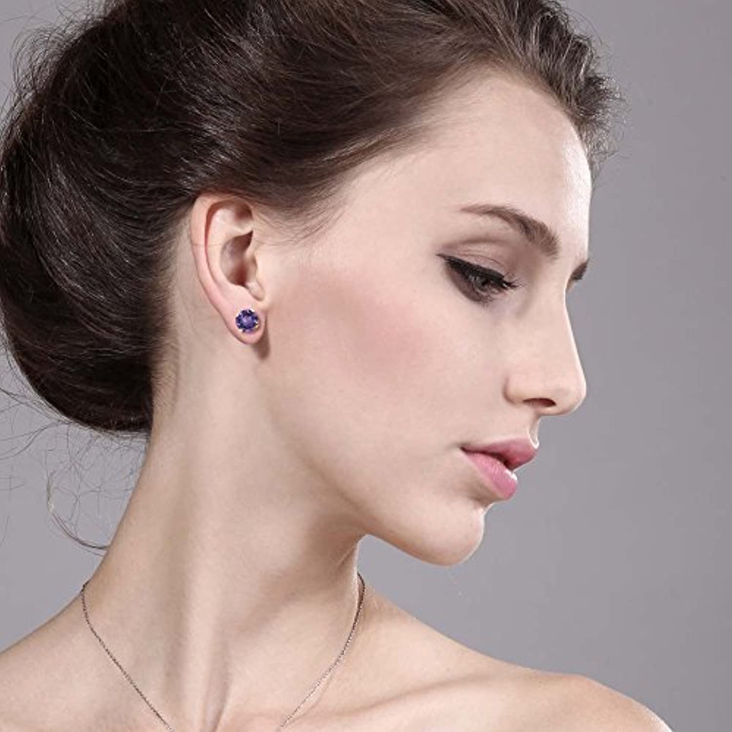 14K  Gold Purple Amethyst Gemstone Birthstone Stud  Earrings