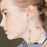 Moon and Star Earring,Sterling Silver Pull Through Threader Dangle Drop Earring Asymmetric Ear Line Long Earrings for Women Teen Girls