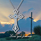 Cross Necklace 925 Sterling Silver Faith Hope Love Pendant Love of God With Cubic Zirconia Lord's Prayer CZ Chain Religious Jewelry Christian Birthday For Women