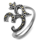 925 Sterling Silver Aum Om Ohm Symbol Marcasite Stone Meditation Yoga Sanskrit Band Ring