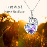 Horse Necklace 925 Sterling Silver Animal Lovers Necklace with Purple Heart Crystal Pendant Jewelry,Gifts for Teen Girls Women Birthday