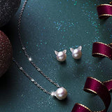 Cat Earrings Pearl Earrings Sterling Silver Studs Earrings for Women