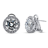 Rhodium Plated Sterling Silver Round Cubic Zirconia CZ Statement Halo Omega Back Anniversary Wedding Stud Earrings