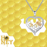 Sterling Silver Honey Bumble Bee Necklace with Honeycomb Love Shaped Heart Mother Daughter Bee Pendant Necklace Jewelry Gifts for Mothers Days