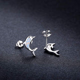 Dolphin Earrings S925 Sterling Silver Animal Earrings Synthetic Opal Stud Cute Birthday Gift For Her