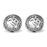 925 Sterling Silver 12 mm Aum Om Ohm Symbol Round Celtic Knot Weaving Post Stud Earrings