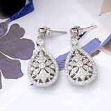925 Sterling Silver Elegant Pave CZ Hollow-out Gastby Inspired Chandelier Earrings Clear