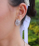 Women's S925 Sterling Silver CZ Gorgeous Bridal Floral Leaf Pierced Stud Earrings Clear