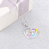 925 Sterling Silver Unicorn Rainbow Pendant Necklace Jewelry For Girl Women