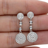 925 Sterling Silver Full Cubic Zirconia Elegant Circle Round Wedding Dangle Earrings Clear