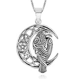 Celtic Crescent Moon Raven Pendant Necklace