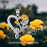 Rose Necklace for Women 925 Sterling Silver Rose Heart Necklaces for Mom Flower Love Heart Pendant Necklace Rose Sunflower Jewelry for Wife
