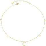 Gold Plated Sterling Silver Moon Choker Necklace Cubic Zirconia CZ Dainty Necklace Jewelry Gifts for Women Teens Girls with Gift Box 13-16 Inch Extender Chain