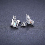 S925 Sterling Silver  Love Heart Opal Cat Stud Earrings Opal Tiny Cute Minimalist Jewelry for Teen