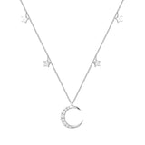 14K White Gold Plated S925 Sterling Silver Moon Stars Choker Necklace Cubic Zirconia CZ Jewelry