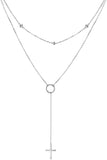 Dainty Choker and Pendant Y Lariat Necklace Sterling Silver Layered Long Necklace Jewelry