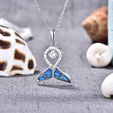 Silver Blue Opal Mermaid Tail Fish  Pendant Necklace