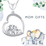 925 Sterling Silver elephant Necklace Heart Pendant Jewelry Mothers Day Birthday Day Gift