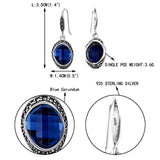 925 Sterling Silver Blue Corundum Crystal Retro Baroque Style Drop Hook Dangle Earrings