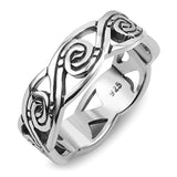 925 Sterling Silver Tribal Swirl Surf Wave Design Band Ring
