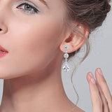 925 Sterling Silver Prong Cubic Zirconia Tear Drop Bride Engagement Dangle Earrings Clear