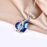 I Love You Jewelry Sterling Silver Heart Pendant Necklace with Blue Crystal for Women Anniversary Birthday Gifts for Women