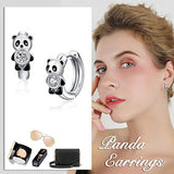 Sterling Silver Cute Panda Hoop Earrings Animal jewelry for Women
