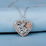Rose heart  Pendant Necklace Sterling Silver Romantic Beauty&Beast Valentine Christmas Birthday Gift Jewelry for Women Girls