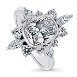 Rhodium Plated Sterling Silver Cubic Zirconia CZ Statement Art Deco Flower Fashion Right Hand Ring