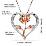 Heart Rose Pendant Necklace 5A Cubic Zirconia Rose Flower Necklace Jewelry with Gift Box for Women Mom Girlfriend Wife on Birthday Thanksgiving Day Anniversary Mothers Day
