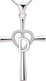 Sterling Silver Initial Letter Alphabet Love Heart Cross Cubic Zirconia Pendant Necklace