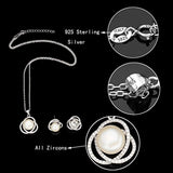 925 Sterling Silver CZ Freshwater Cultured Pearl Elegant Pendant Necklace Earrings Set Clear