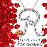 925 Sterling Silver Initial Letter Necklace for Women Cursive Script Name Pendant Alphabet Jewelry Gift (Letter R)