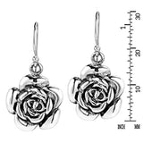 Sweet Blooming Rose Flower 925 Sterling Silver Dangle Drop Earrings