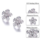 925 Silver Plumeria Flower Stud Earrings CZ Hawaiian Jewelry for Girls