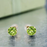 14K Gold Green Peridot Stud Earrings For Women