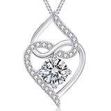 Silver Heart Necklace- Cubic Zirconia Heart Pendant Necklace